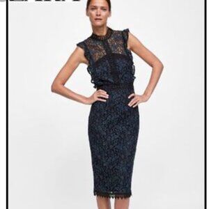 Zara Navy Blue and Black contrasting lace dress size X-Large